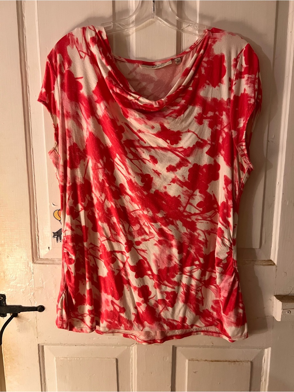 Sejour - Women’s Cowl Neck Tie-Dye Top - Pink & White